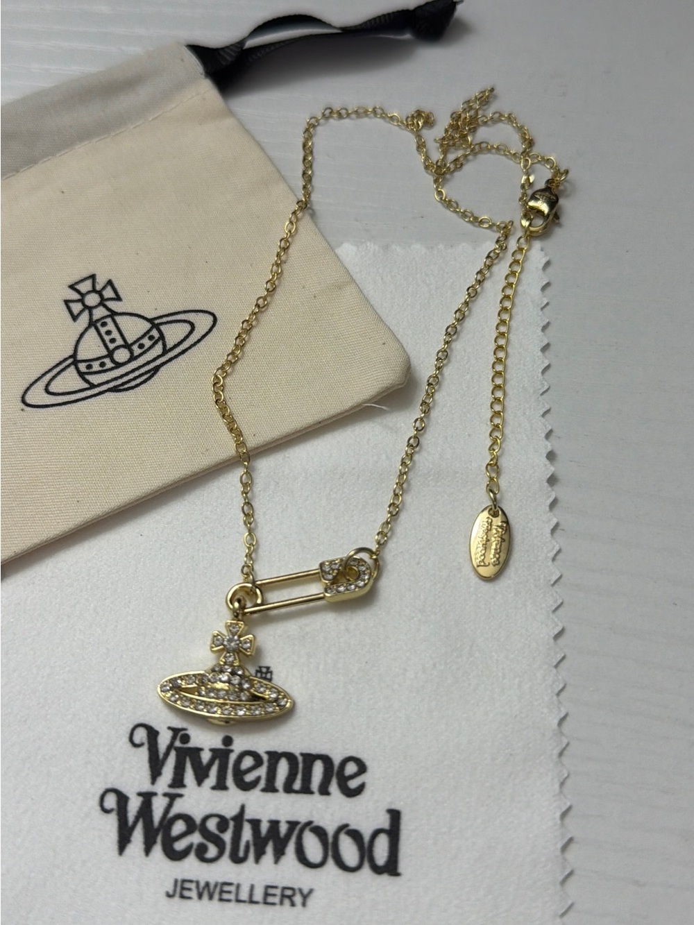 Vivienne Westwood Gold Orb & Safety Pin Pendant Necklace - Gold